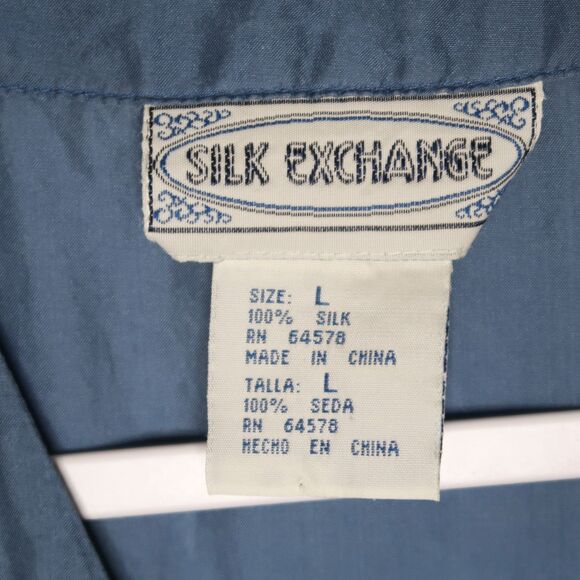Silk Exchange Womens Button Up Blouse Size Large Blue 100% Silk Vintage - Picture 2 of 6